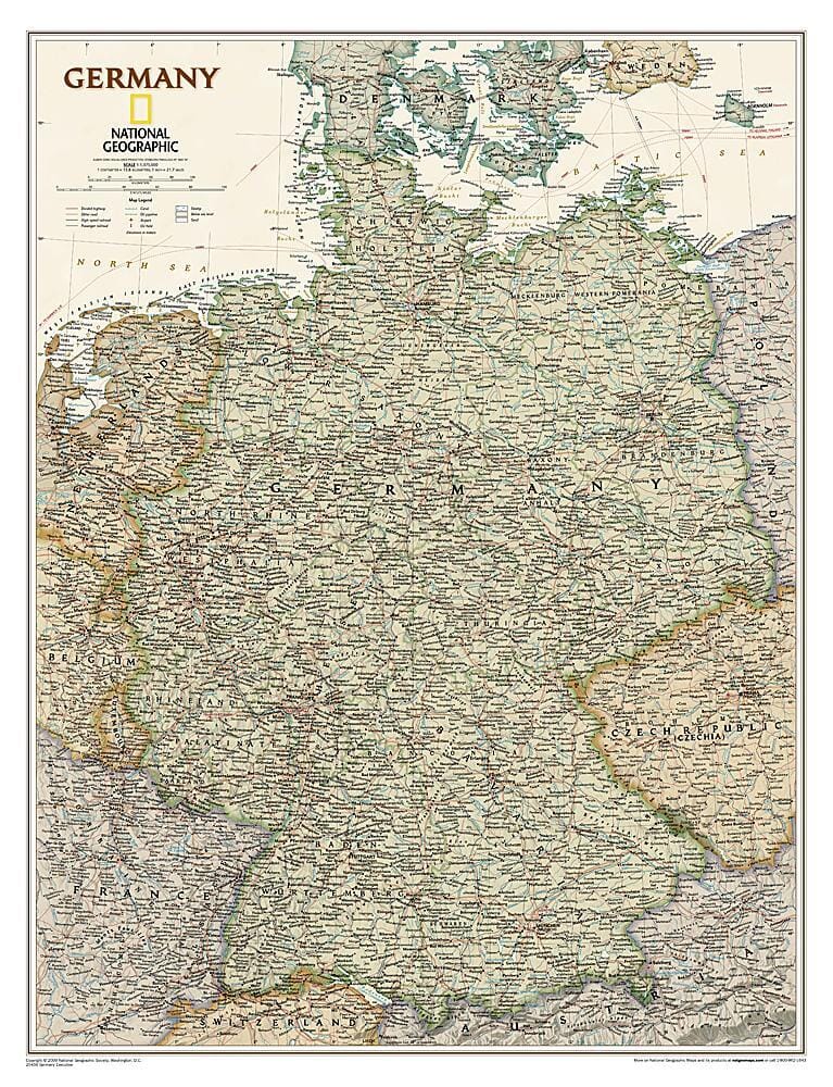 Germany antique wall map laminated | National Geographic Wall Map (small tube) 