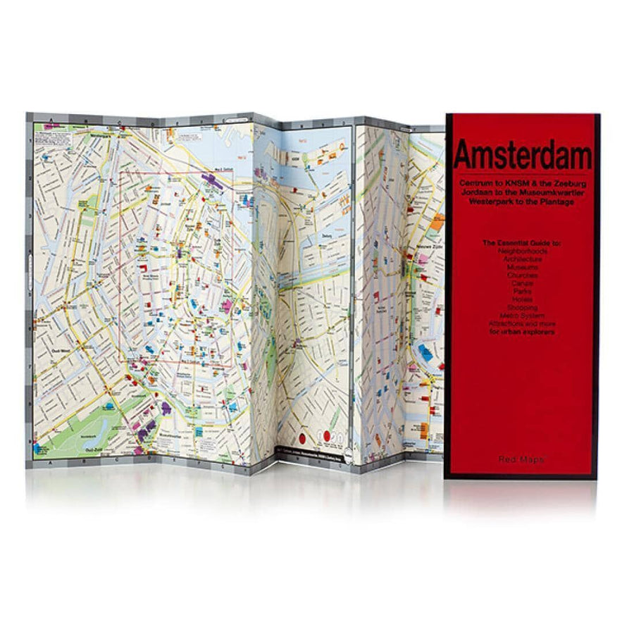 Amsterdam, Netherlands: Centrum, Plantage, KNSM, Jordaan, Westerpark, Zeeburg, Museumkwartier Oosterpark, Vondelpark Rembrandtplein | Red Maps City Plan 