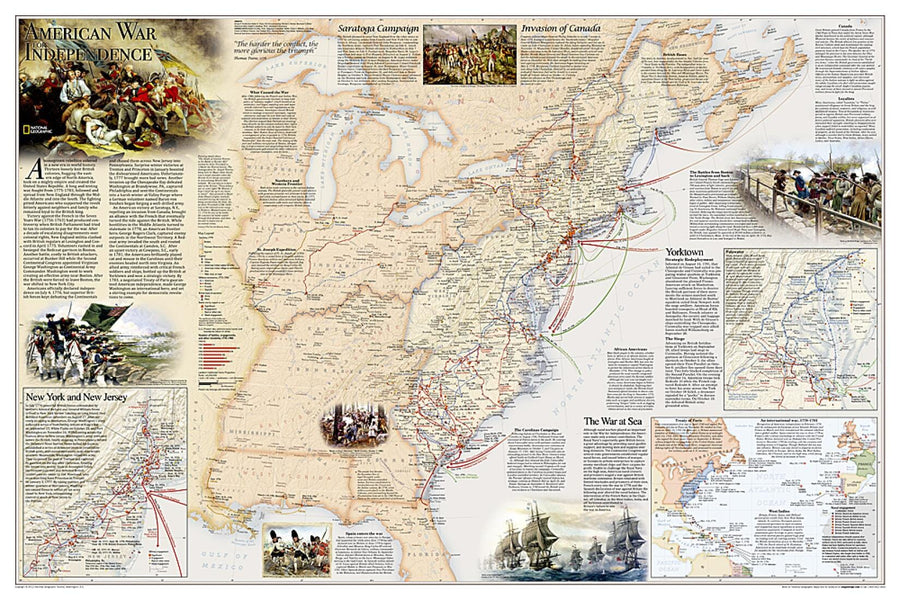 Battles of the Revolutionary War and War of 1812: 2 sided [Tubed] | National Geographic carte pliée 