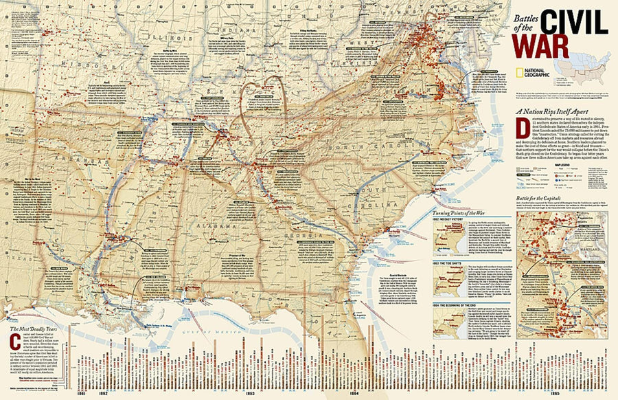 Battles Of The Civil War Wall Map (35.75 X 23.25 Inches) | National Geographic Wall Map 