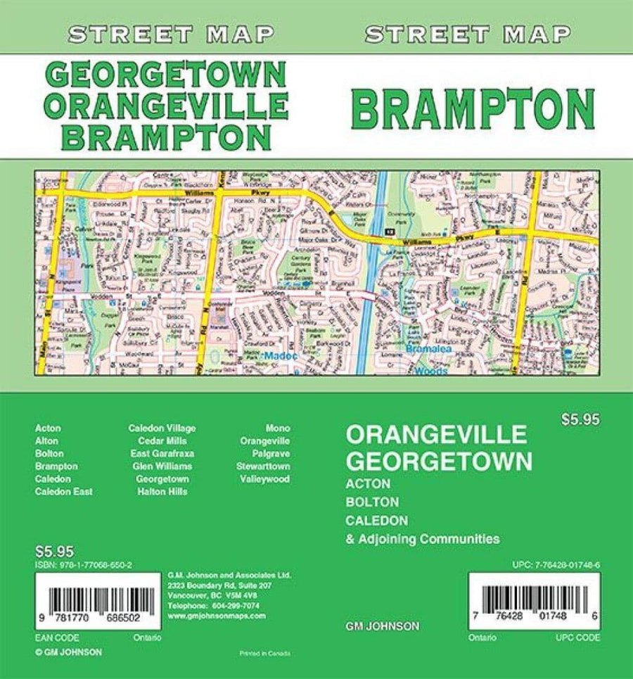 Brampton / Orangeville / Georgetown - Ontario Street Map | GM Johnson Road Map 
