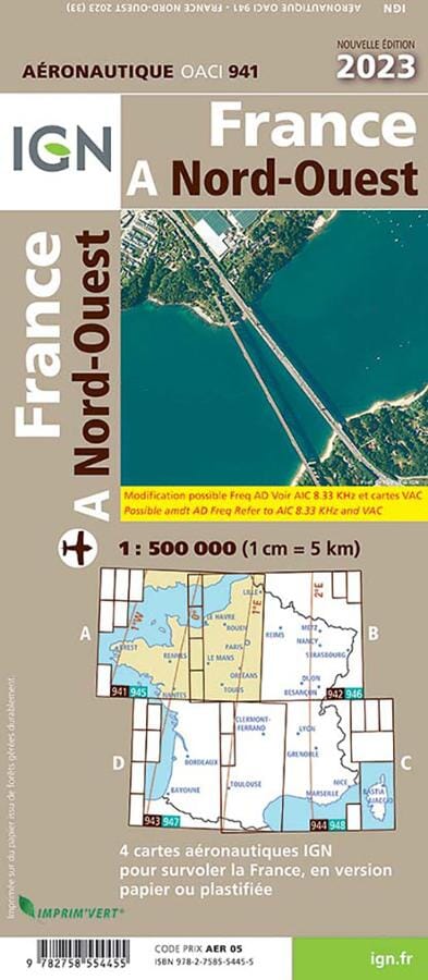 Carte aéronautique OACI 941 - France Nord-ouest 2023 | IGN carte pliée IGN 