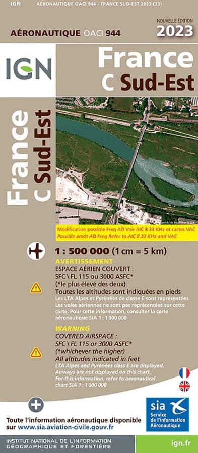 Carte aéronautique OACI 944 - France Sud-est 2023 | IGN carte pliée IGN 