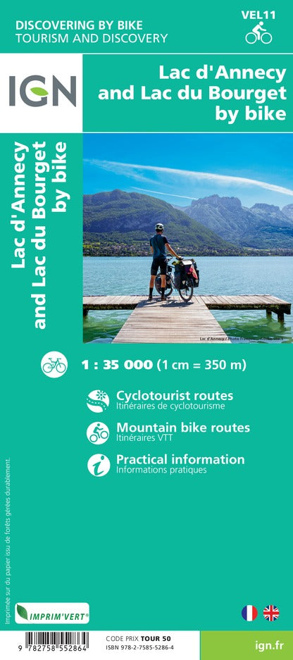 Carte cycliste - Lac d'Annecy et lac du Bourget à vélo | IGN carte pliée IGN 