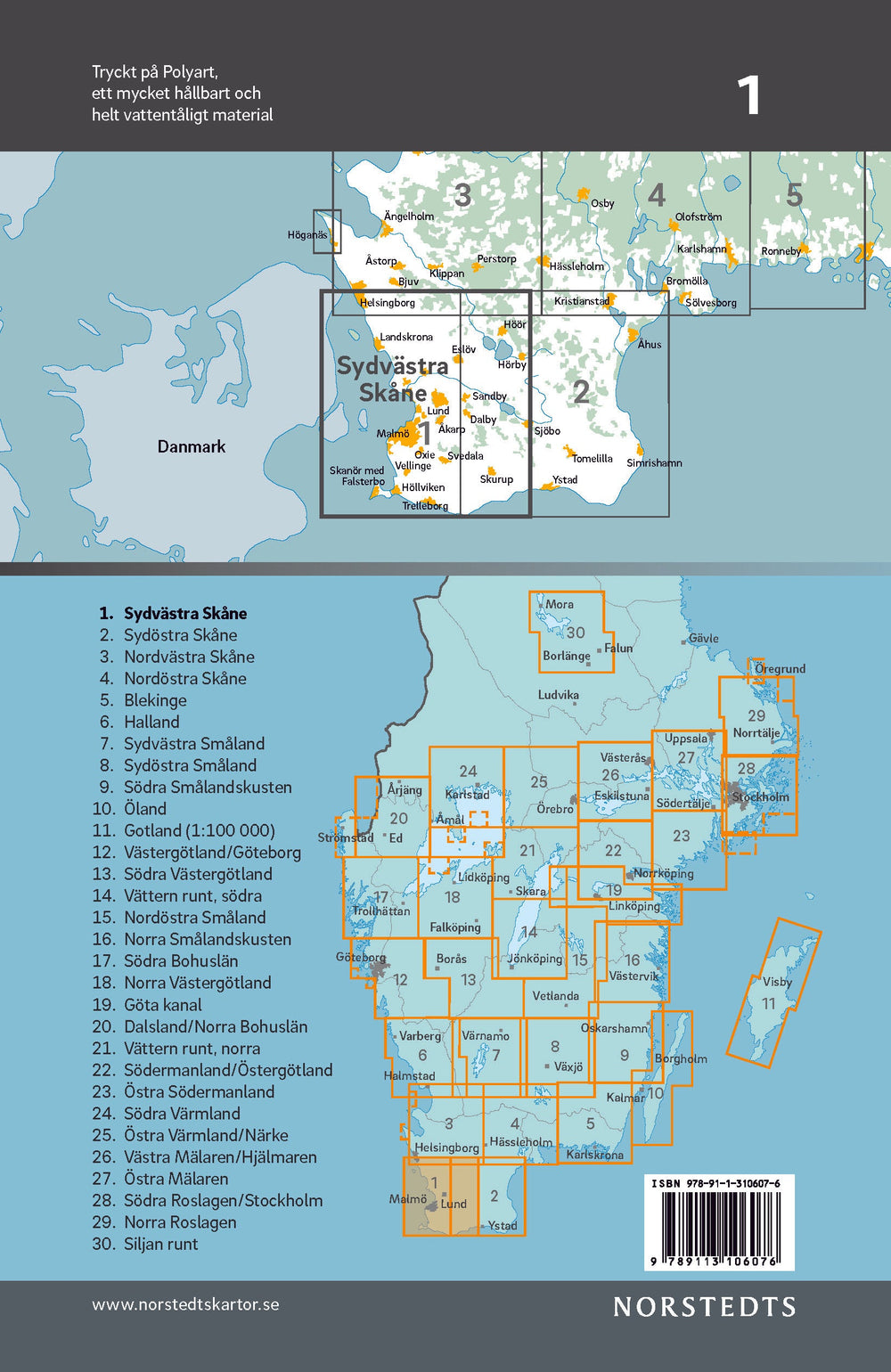 Carte cycliste n° 1 - Skane Sud-ouest (Suède) | Norstedts carte pliée Norstedts 
