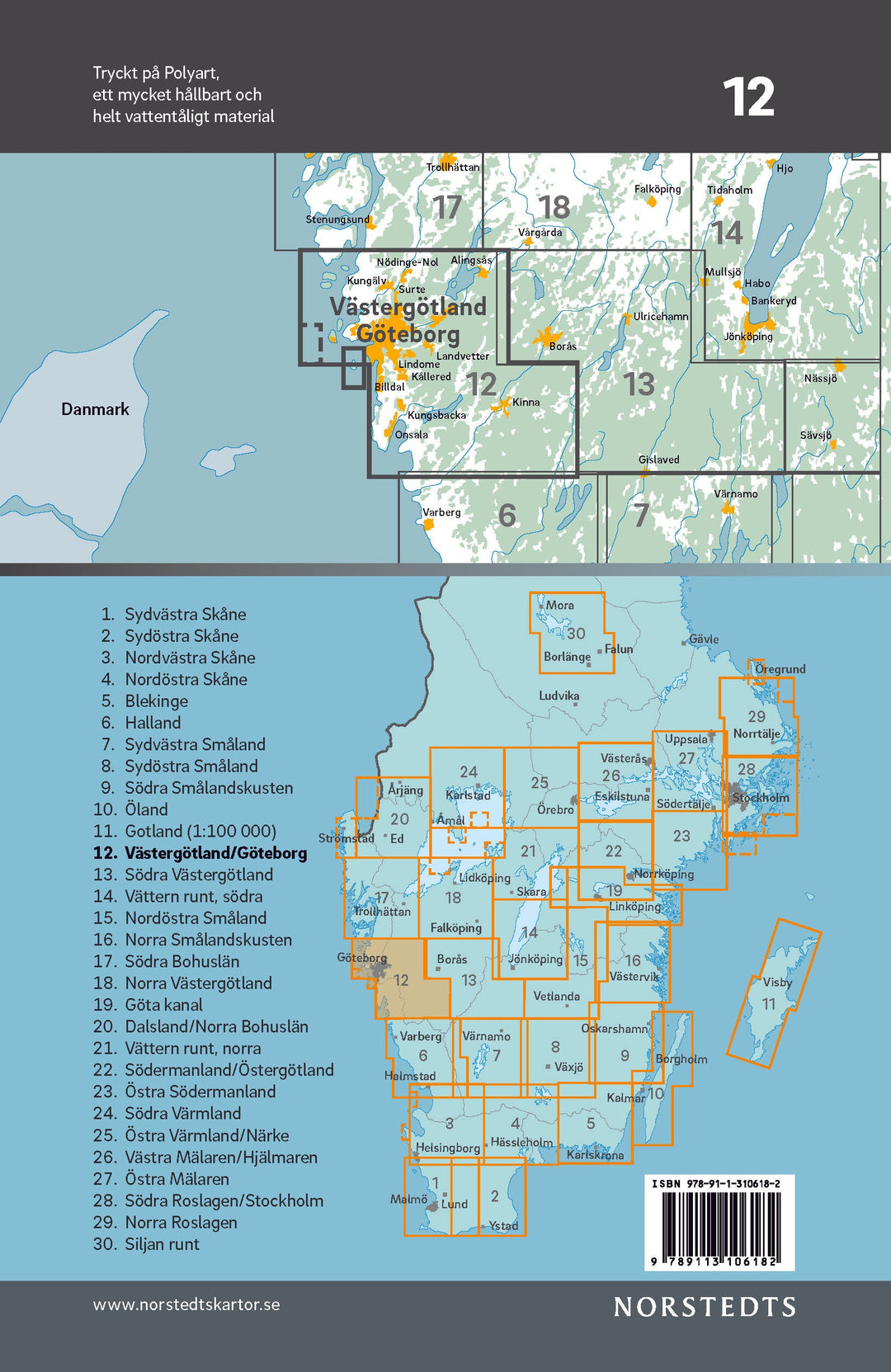 Carte cycliste n° 12 - Västergötland / Göteborg (Suède) | Norstedts carte pliée Norstedts 