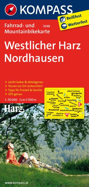 Carte cycliste n° F3048 - Westlicher Harz, Nordhausen (Allemagne) | Kompass carte pliée Kompass 