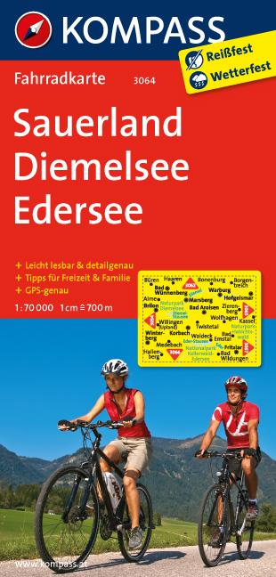 Carte cycliste n° F3064 - Sauerland, Diemelsee, Edersee (Allemagne) | Kompass carte pliée Kompass 