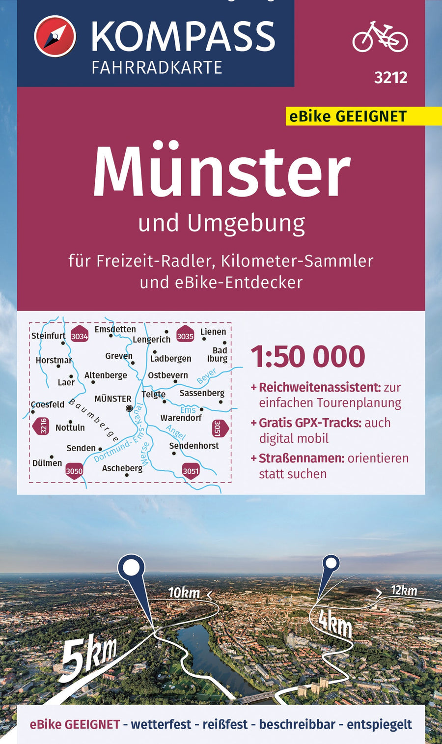 Carte cycliste n° F3212- Münster et environs (Allemagne) | Kompass carte pliée Kompass 