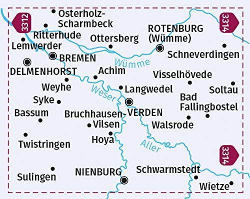 Carte cycliste n° F3315 - Bremen, Verden, Walsrode (Allemagne) | Kompass carte pliée Kompass 