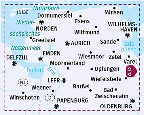 Carte cycliste n° F3322 - Ostfriesland mit allen Ostfriesischen Inseln (Allemagne) | Kompass carte pliée Kompass 
