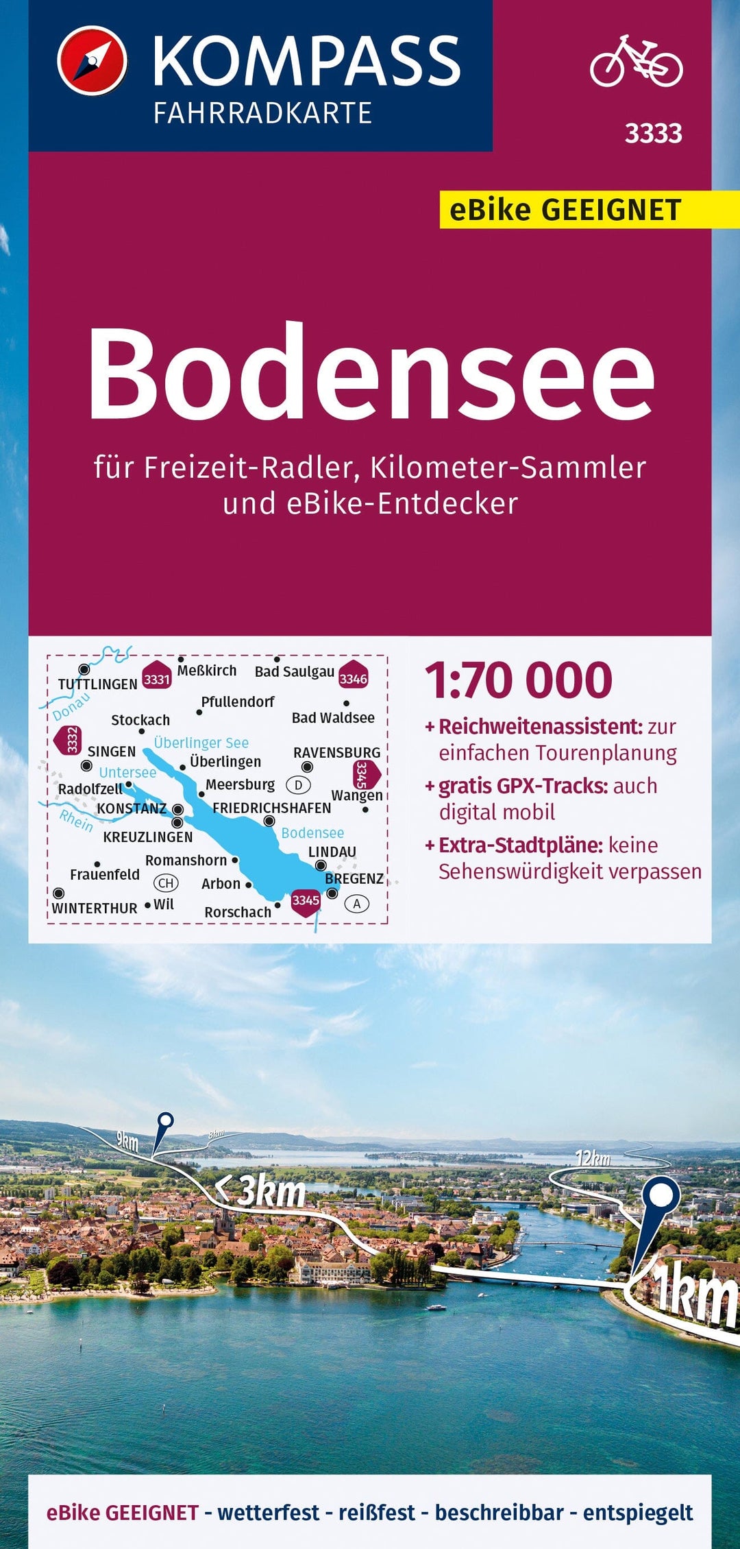 Carte cycliste n° F3333 - Bodensee / Lac de Constance (Allemagne) | Kompass carte pliée Kompass 