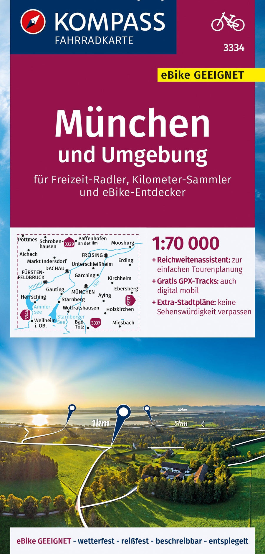 Carte cycliste n° F3334 - Munich & environs (Allemagne) | Kompass carte pliée Kompass 