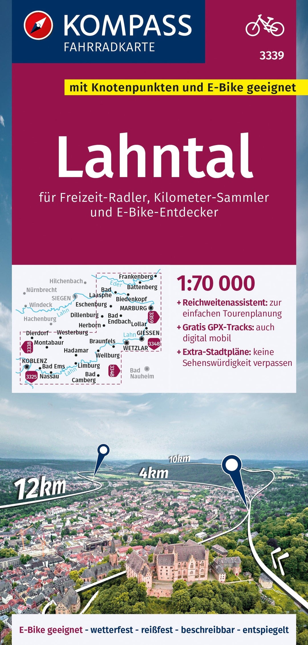 Carte cycliste n° F3339 - Lahntal (Allemagne) | Kompass carte pliée Kompass 