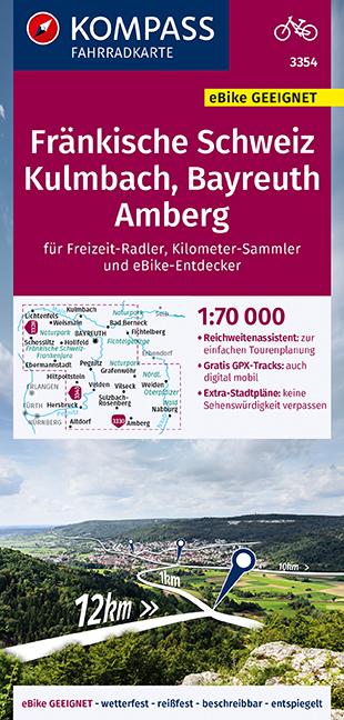 Carte cycliste n° F3354 - Fränkische Schweiz, Kulmbach, Bayreuth, Amberg (Allemagne) | Kompass carte pliée Kompass 