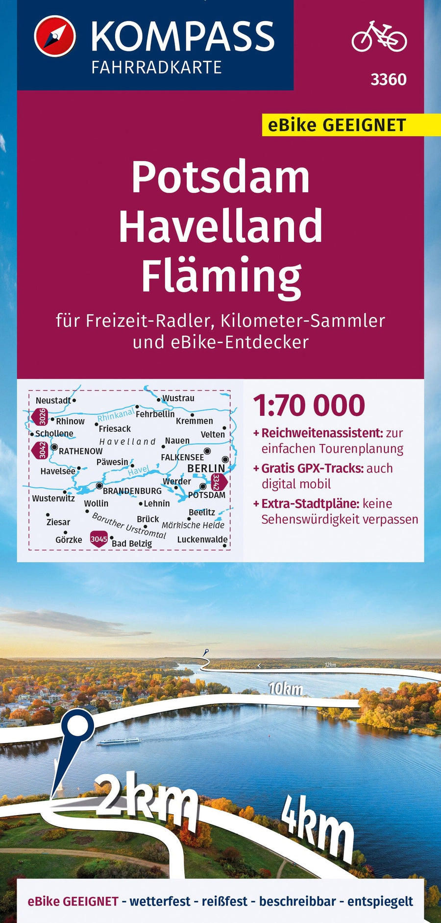 Carte cycliste n° F3360 - Potsdam, Havelland, Fläming (Allemagne) | Kompass carte pliée Kompass 