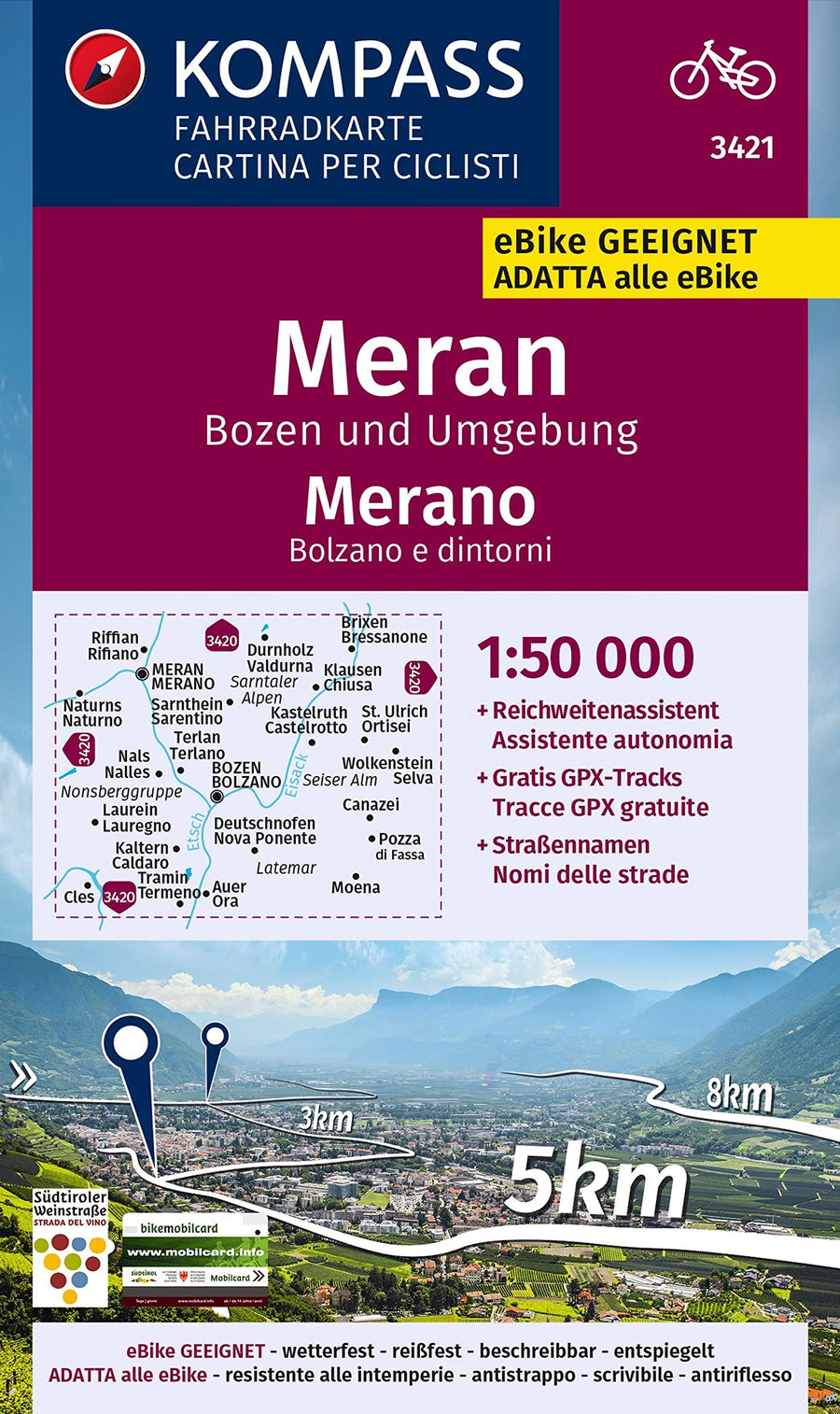 Carte cycliste n° F3421 - Merano | Kompass carte pliée Kompass 