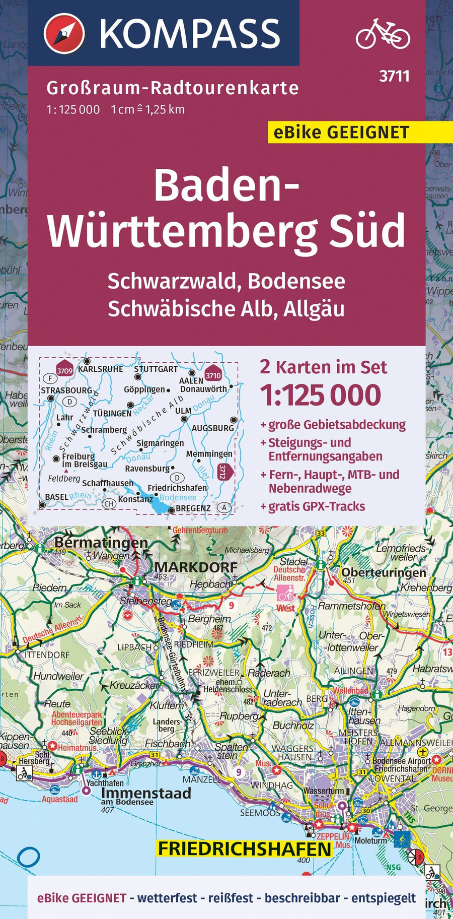 Carte cycliste n° F3711- Baden-Württemberg Sud (Allemagne) | Kompass carte pliée Kompass 