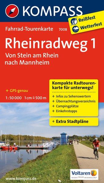 Carte cycliste n° F7008 - Rheinradweg 1, de Stein am Rhein à Mannheim (Allemagne) | Kompass carte pliée Kompass 