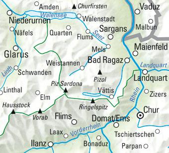 Carte cycliste n° VK.13 - Sarganserland, Walensee, Chur, Domleschg (Suisse) | Kümmerly & Frey carte pliée Kümmerly & Frey 