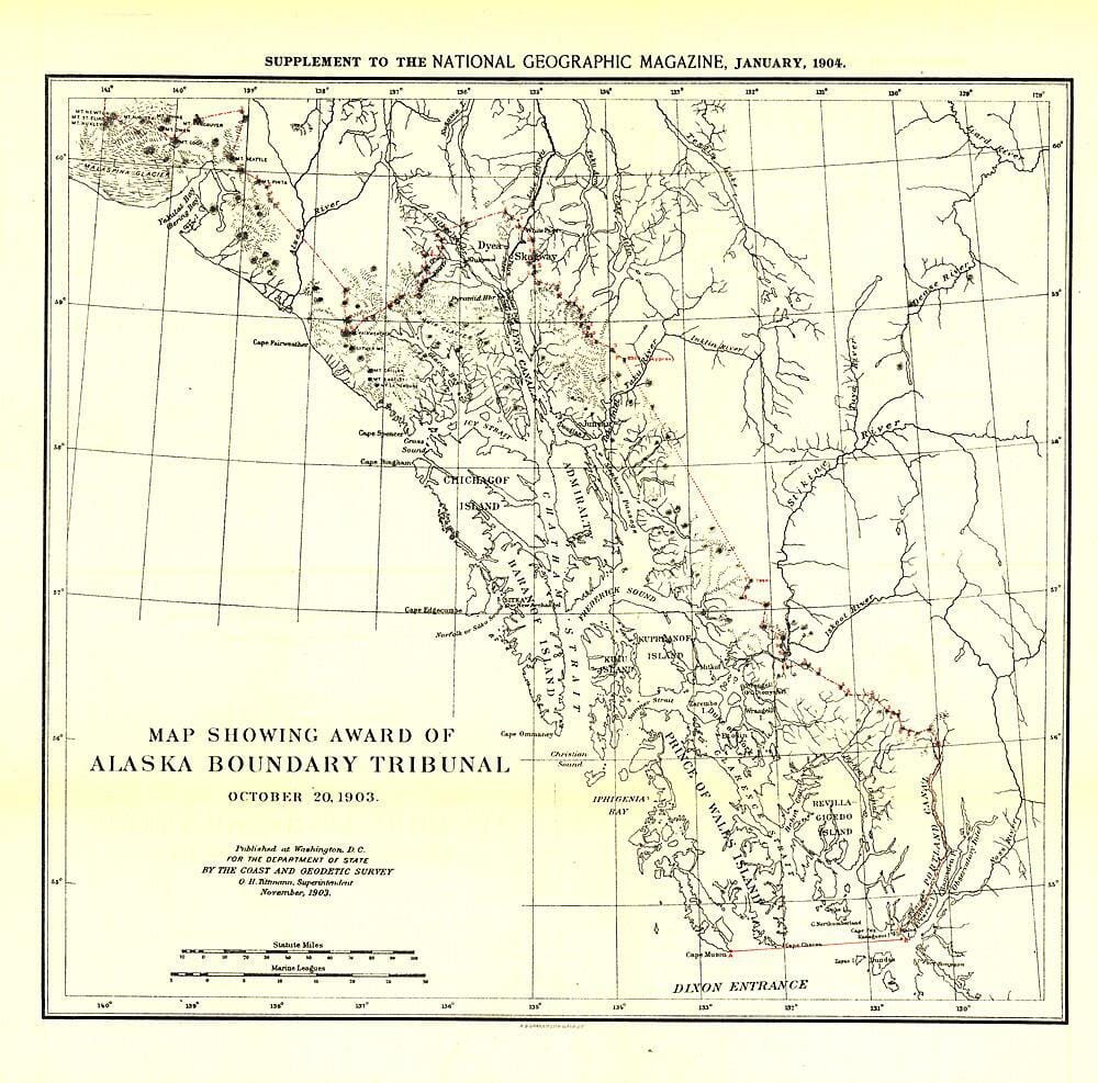 1904 Map Showing Award of Alaska Boundary Tribunal of 1896 Wall Map 