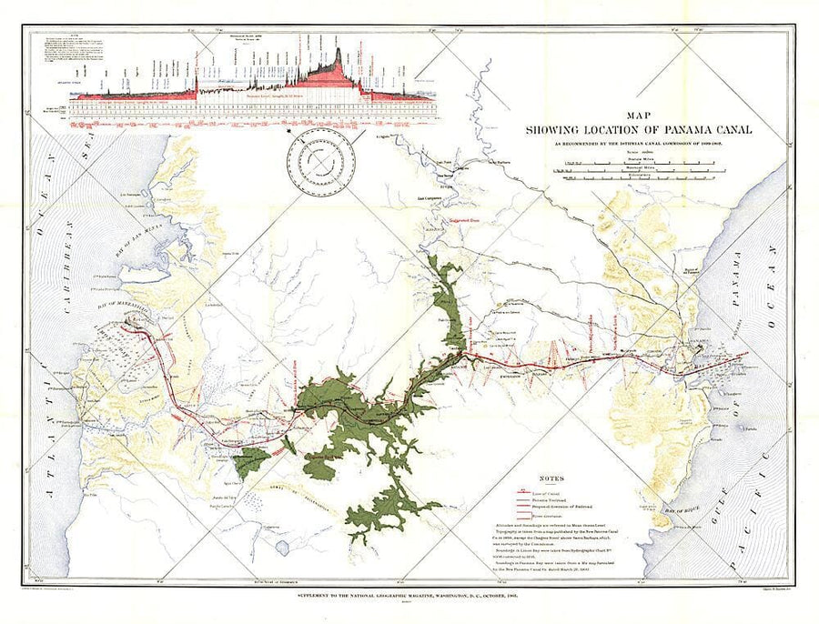 1905 Map Showing Location of Panama Canal 1899-1902 Wall Map 