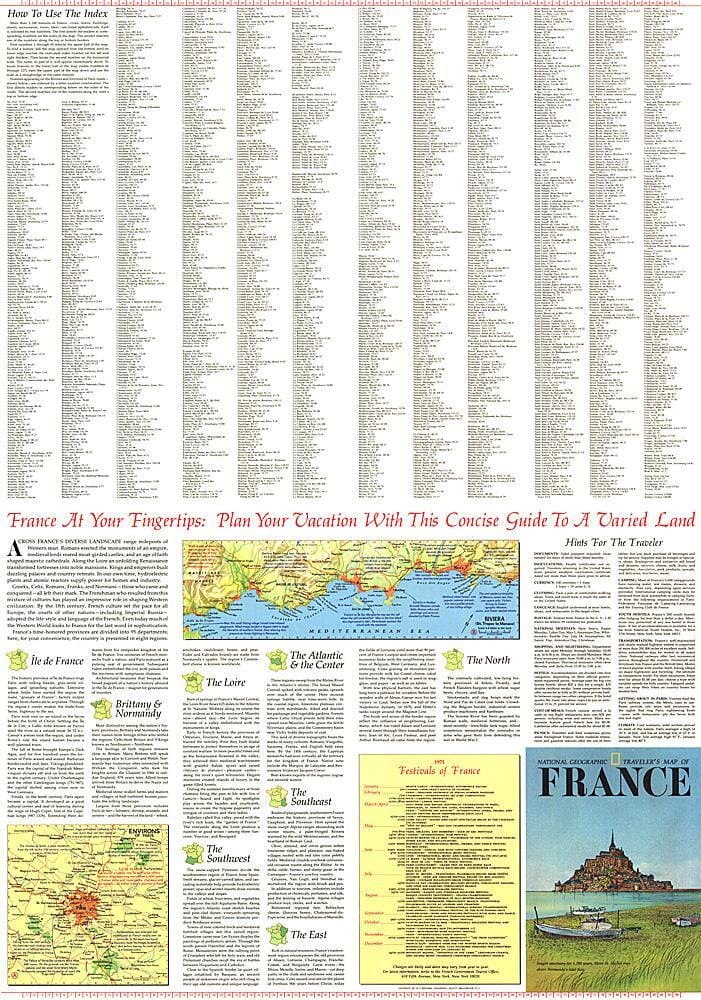 1971 Travelers Map of France Theme Wall Map 