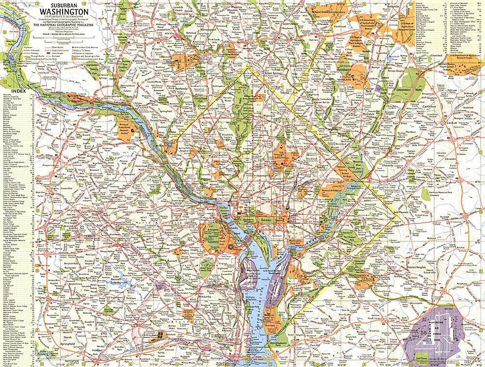 1964 Suburban Washington Map Wall Map 