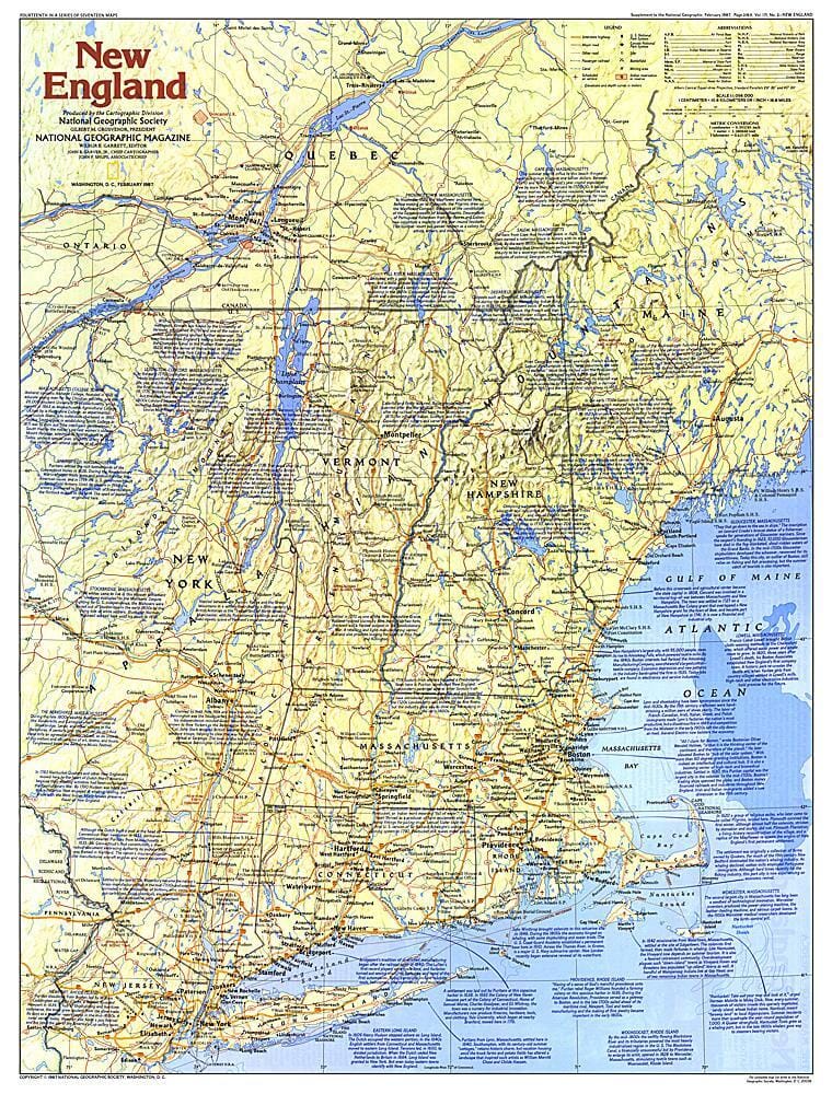 1987 New England Map Side 1 Wall Map 