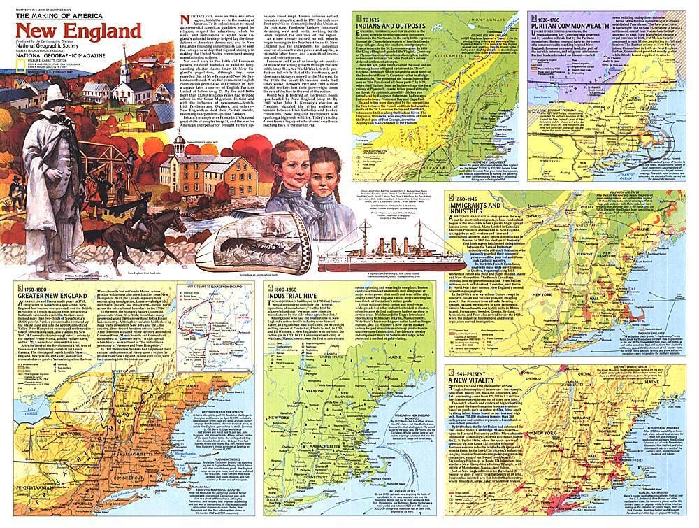 1987 New England Map Side 2 Wall Map 