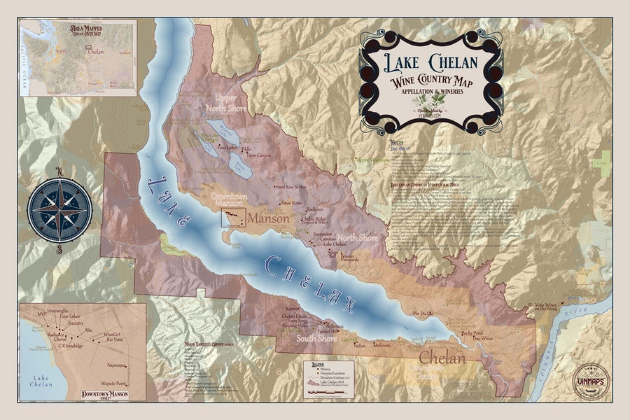 Lake Chelan Wine Country Map – Appellation & Wineries | Vinmaps Wall Map 