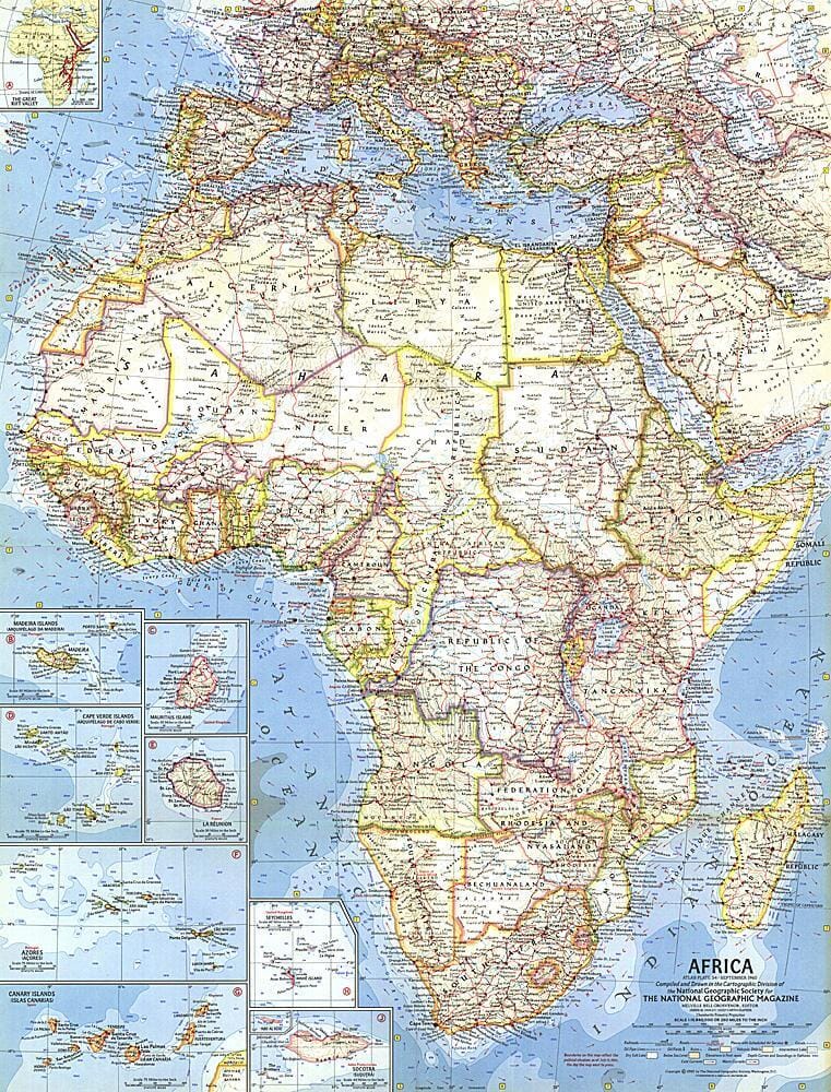1960 Africa Map Wall Map 