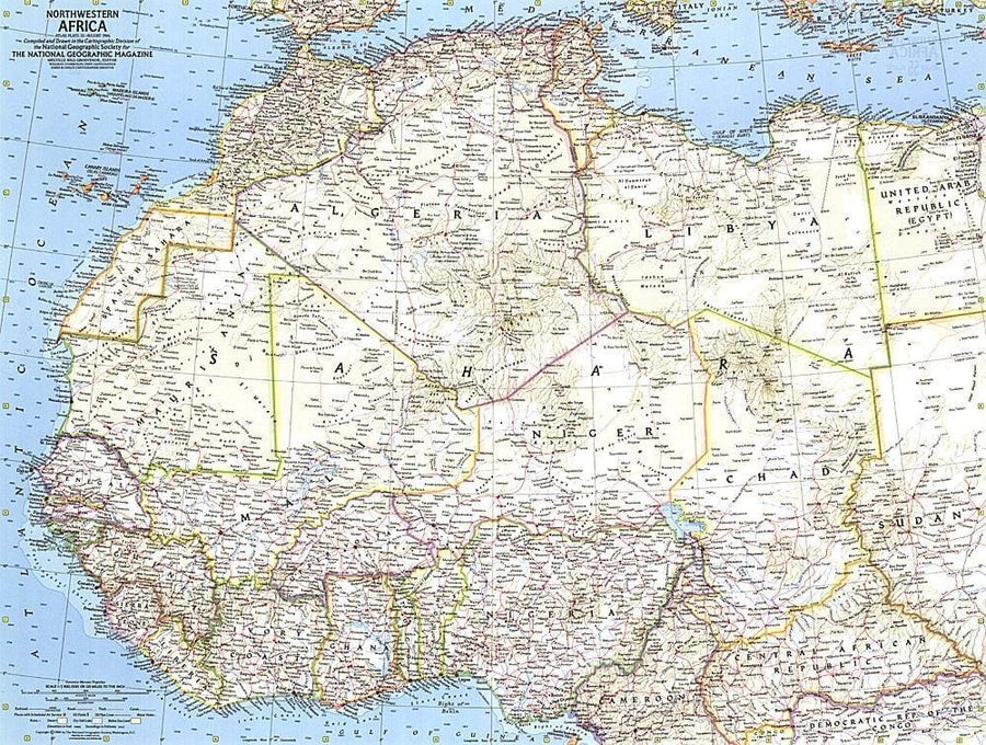 1966 Northwestern Africa Map Wall Map 
