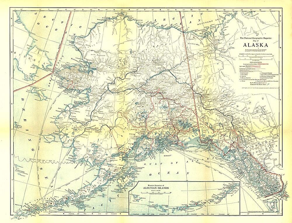 1914 Alaska Map Wall Map 