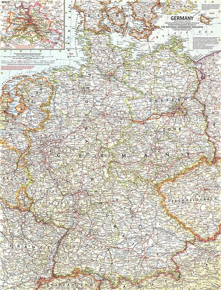 1959 Germany Map Wall Map 