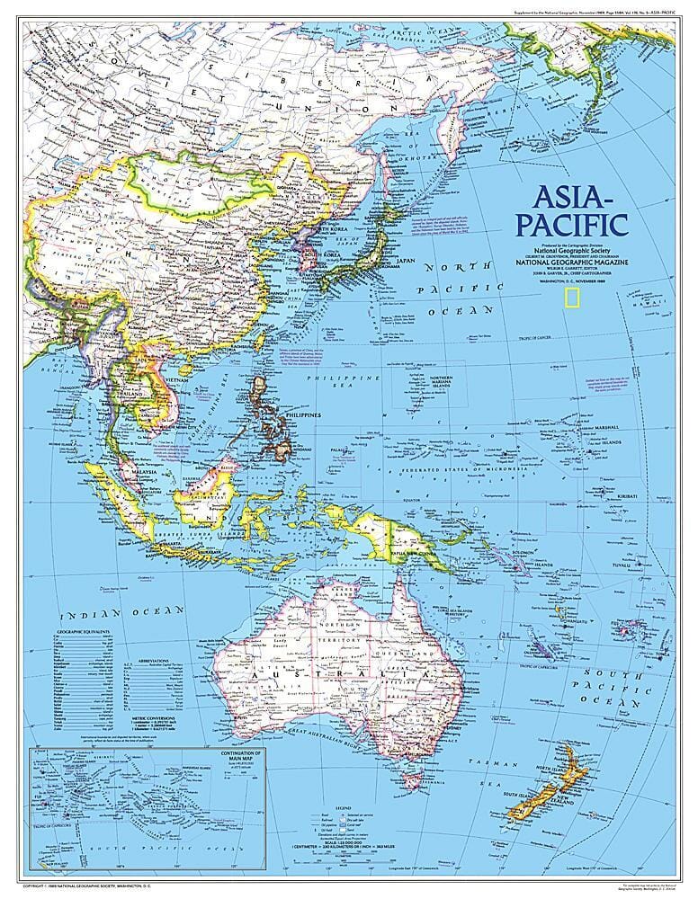1989 Asia-Pacific Map Wall Map 