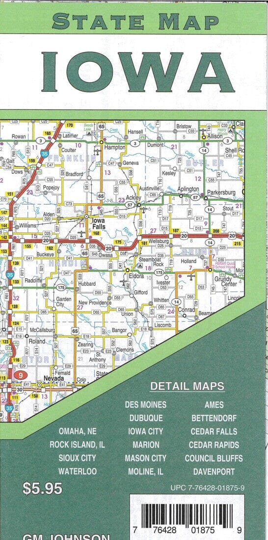 Iowa State Map | GM Johnson carte pliée 