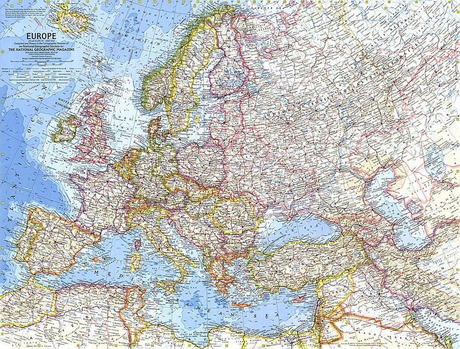 1962 Europe Map Wall Map 