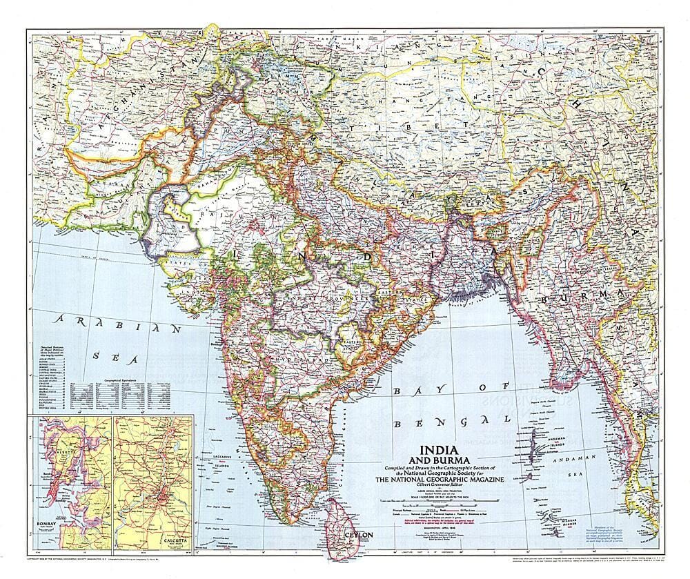 1946 India and Burma Map Wall Map 