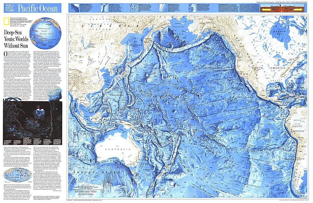 1992 Pacific Ocean Map Wall Map 