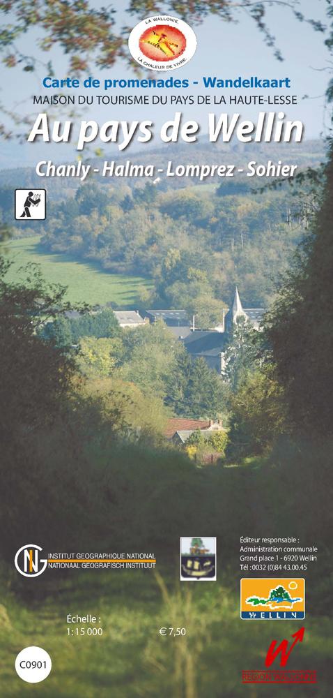 Carte de promenades - Au pays de Wellin : Hanly, Halma, Lomprez, Sohier (Belgique) | NGI carte pliée IGN Belgique 