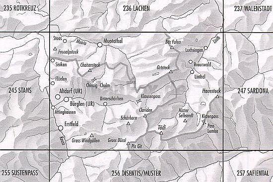 Carte de randonnée à ski n° 246S - Klausenpass, Lach (Suisse) | Swisstopo - ski au 1/50 000 carte pliée Swisstopo 