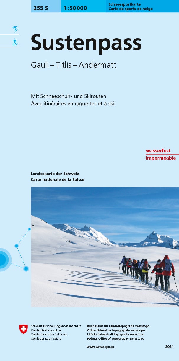 Carte de randonnée à ski n° 255S - Sustenpass (Suisse) | Swisstopo - ski au 1/50 000 carte pliée Swisstopo 