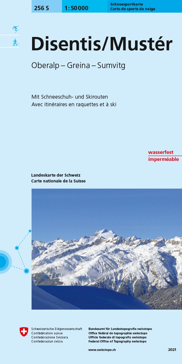 Carte de randonnée à ski n° 256S - Disentis (Suisse) | Swisstopo - ski au 1/50 000 carte pliée Swisstopo 