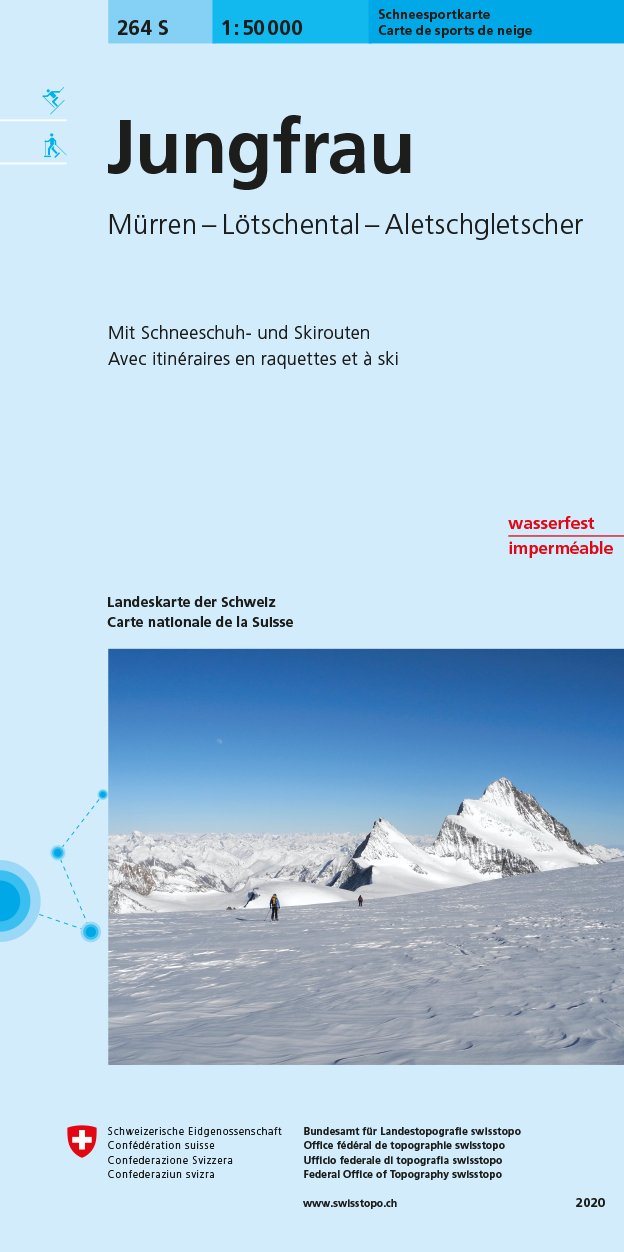 Carte de randonnée à ski n° 264S - Jungfrau (Suisse) | Swisstopo - ski au 1/50 000 carte pliée Swisstopo 