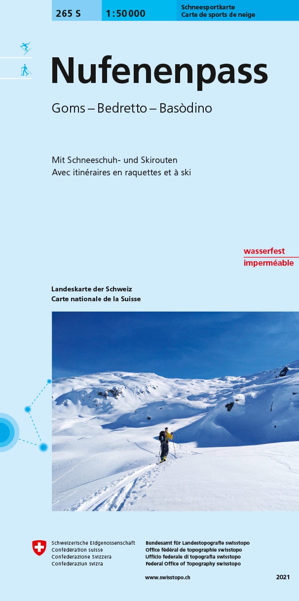 Carte de randonnée à ski n° 265S - Nufenenpass (Suisse) | Swisstopo - ski au 1/50 000 carte pliée Swisstopo 
