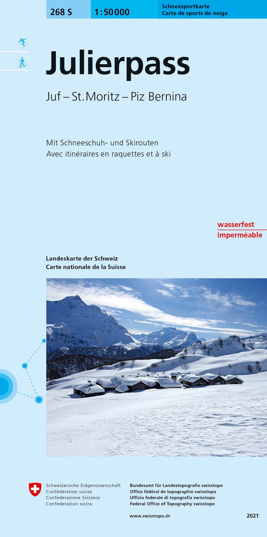 Carte de randonnée à ski n° 268S - Julierpass (Suisse) | Swisstopo - ski au 1/50 000 carte pliée Swisstopo 