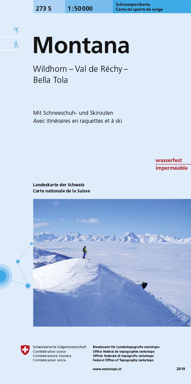 Carte de randonnée à ski n° 273S - Montana (Suisse) | Swisstopo - ski au 1/50 000 carte pliée Swisstopo 