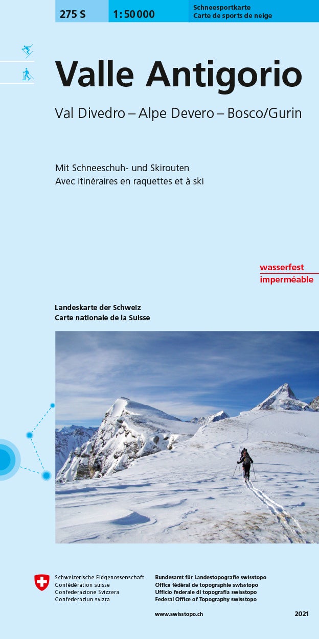 Carte de randonnée à ski n° 275S - Valle Antigorio (Suisse) | Swisstopo - ski au 1/50 000 carte pliée Swisstopo 