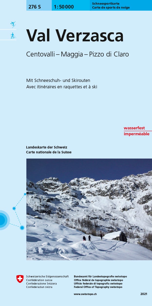 Carte de randonnée à ski n° 276S - Val Vercasca (Suisse) | Swisstopo - ski au 1/50 000 carte pliée Swisstopo 